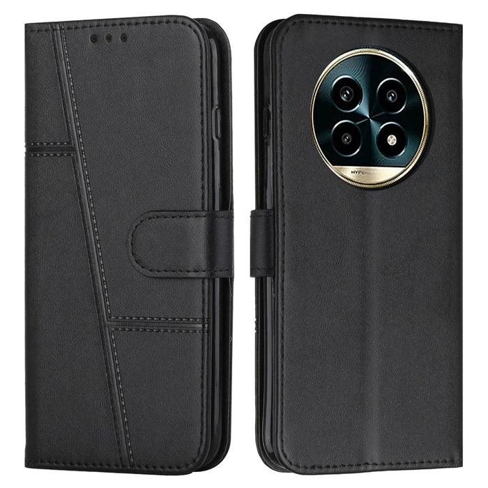 For Realme 13+ 5G / 13 Pro 5G (China) Case Stand Flip Protective Leather Phone Cover - Black - 1