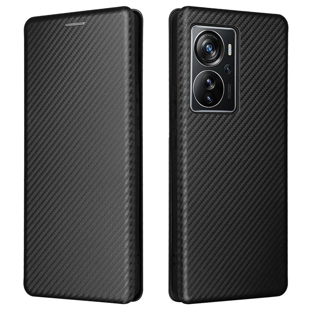 For ZTE Axon 40 Pro 5G Carbon Fiber Texture Smartphone Case PU Leather Magnetic Auto-absorbed Stand Card Holder Well-protected Phone Shell - Black - 1