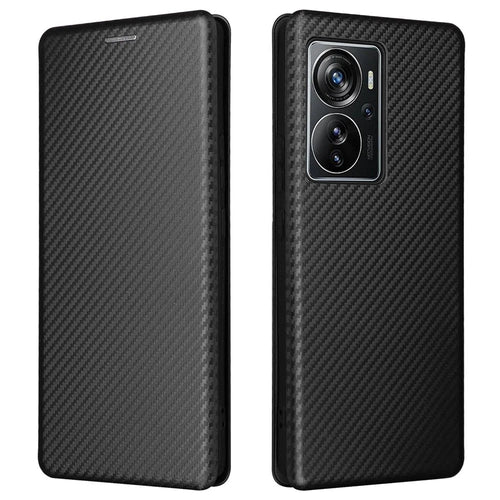 For ZTE Axon 40 Pro 5G Carbon Fiber Texture Smartphone Case PU Leather Magnetic Auto-absorbed Stand Card Holder Well-protected Phone Shell - Black - 1