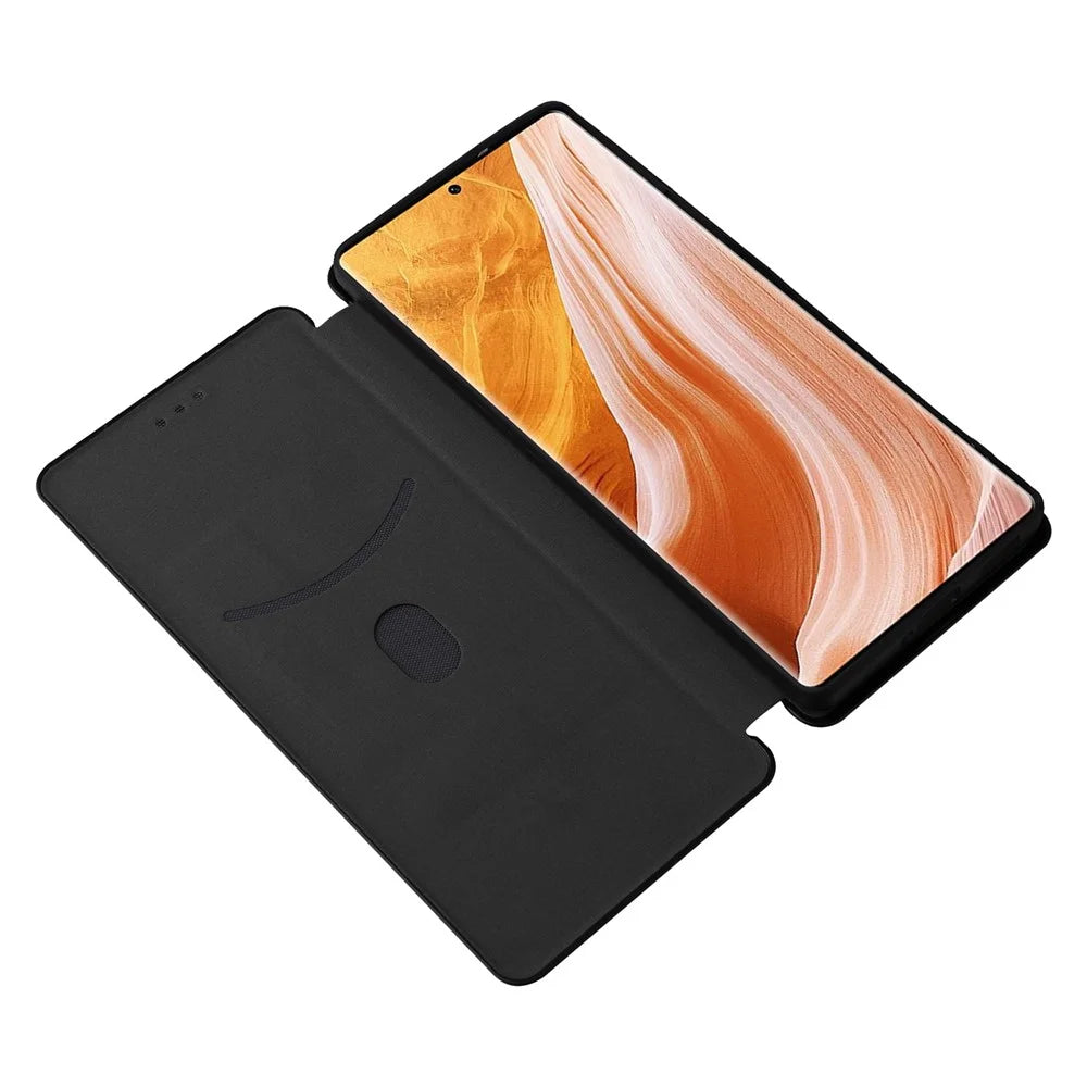 For ZTE Axon 40 Pro 5G Carbon Fiber Texture Smartphone Case PU Leather Magnetic Auto-absorbed Stand Card Holder Well-protected Phone Shell - Black - 2