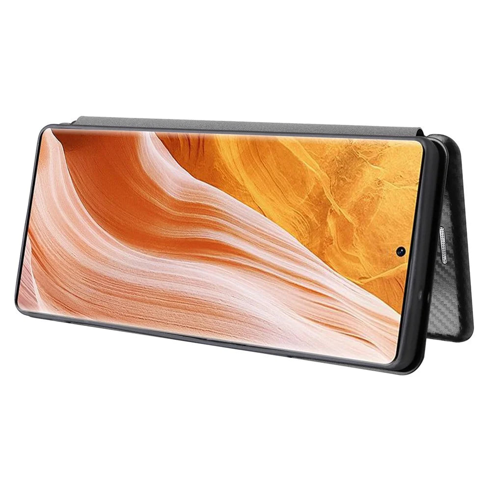 For ZTE Axon 40 Pro 5G Carbon Fiber Texture Smartphone Case PU Leather Magnetic Auto-absorbed Stand Card Holder Well-protected Phone Shell - Black - 3