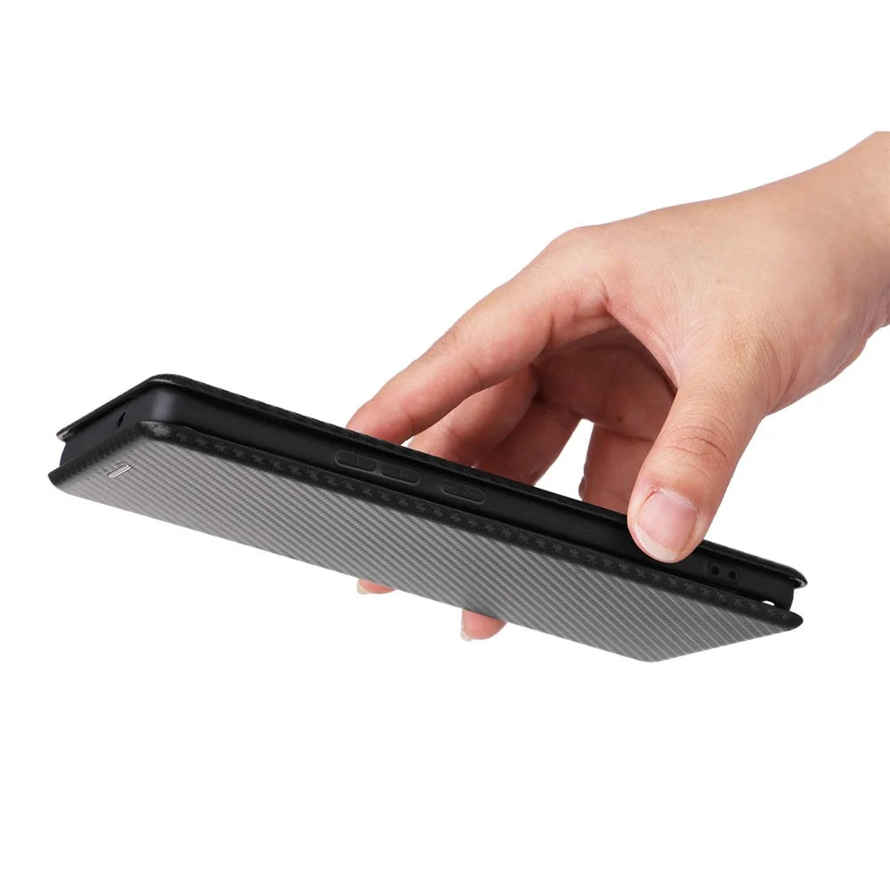 For ZTE Axon 40 Pro 5G Carbon Fiber Texture Smartphone Case PU Leather Magnetic Auto-absorbed Stand Card Holder Well-protected Phone Shell - Black - 6