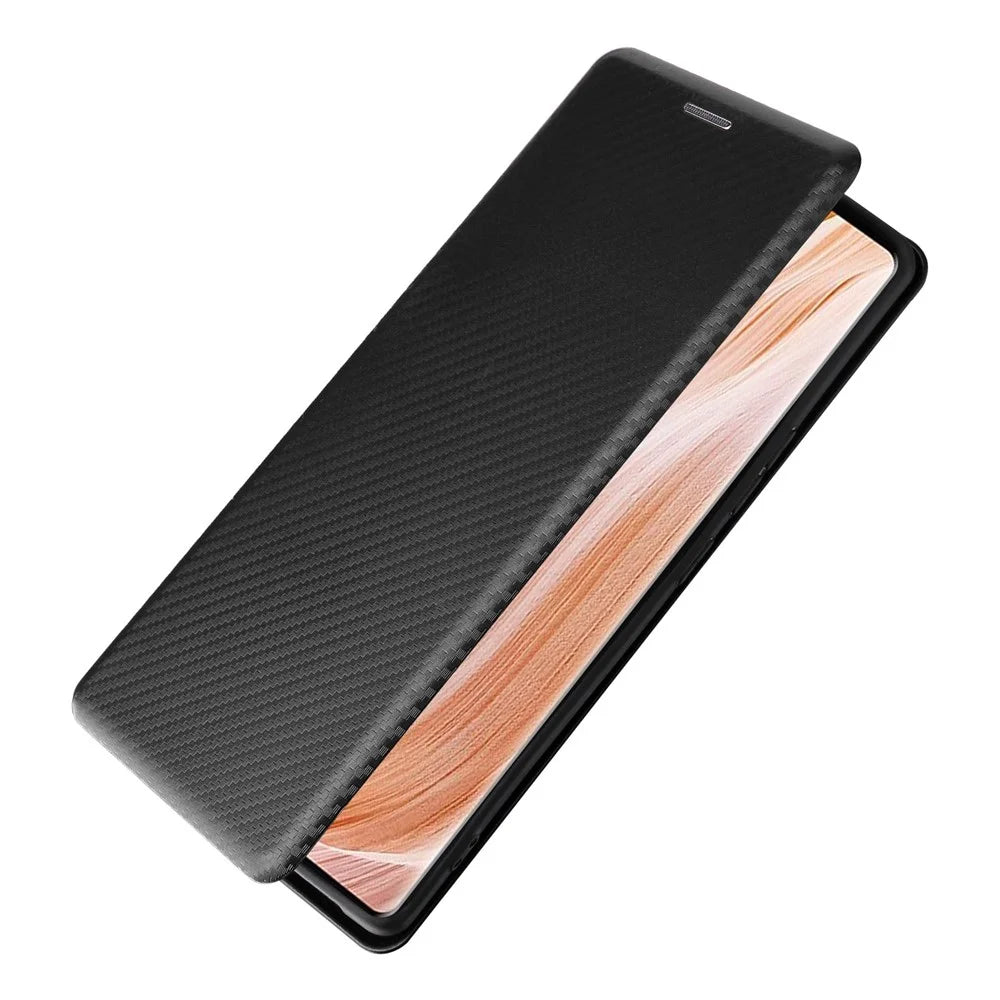 For ZTE Axon 40 Pro 5G Carbon Fiber Texture Smartphone Case PU Leather Magnetic Auto-absorbed Stand Card Holder Well-protected Phone Shell - Black - 7