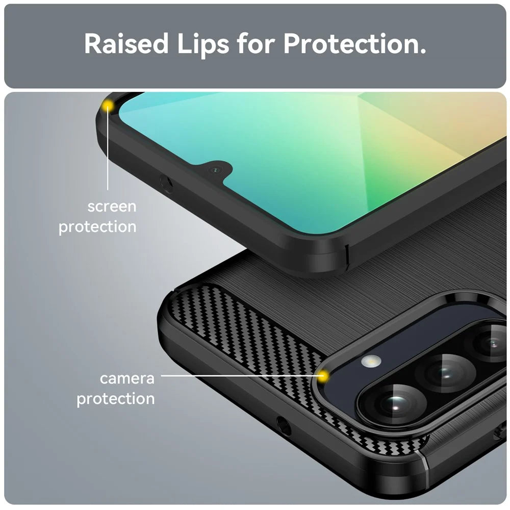 For Samsung Galaxy A26 5G Case Carbon Fiber Texture Brushed Anti Fingerprint Phone Back Cover - Black - 7