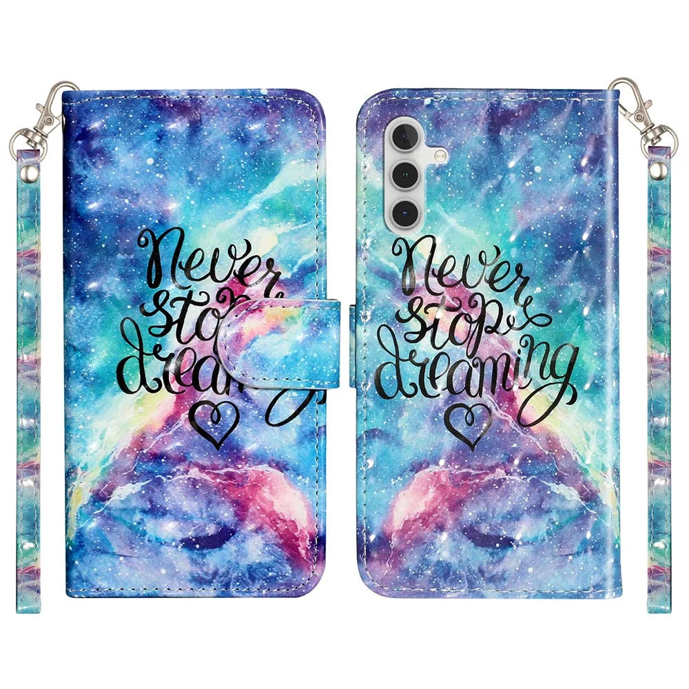 For Samsung Galaxy A18 5G / A18 4G / A17 5G / A17 4G / A26 5G Case 3D Pattern Printed Phone Leather Phone Cover - Starry Sky - 1