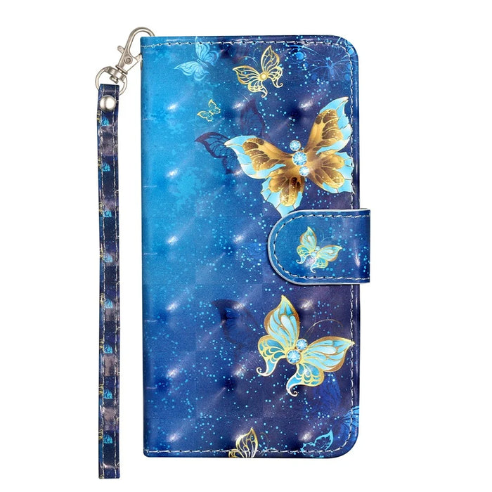 For Google Pixel 9a Case 3D Pattern Printed Phone Leather Phone Cover - Blue Gold Butterflies - 5