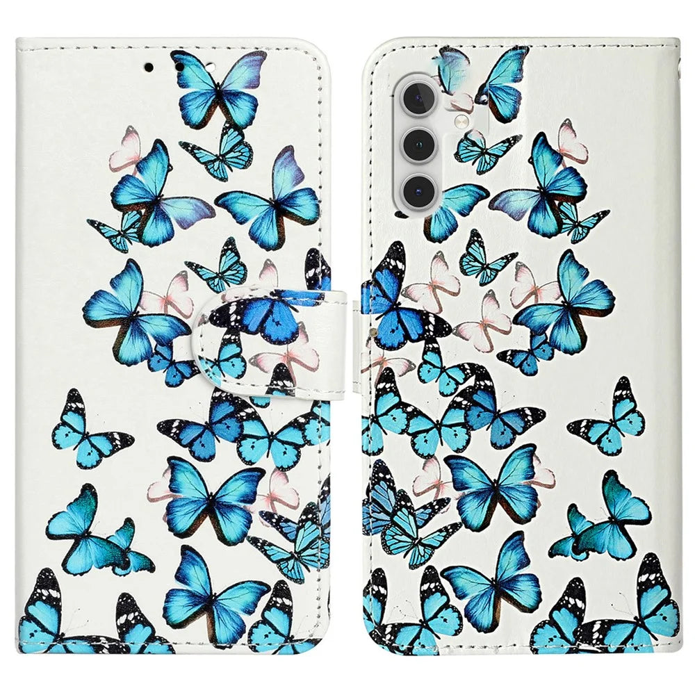 For Samsung Galaxy A56 5G Case Pattern PU Leather Flip Phone Cover - Blue Butterfly - 1