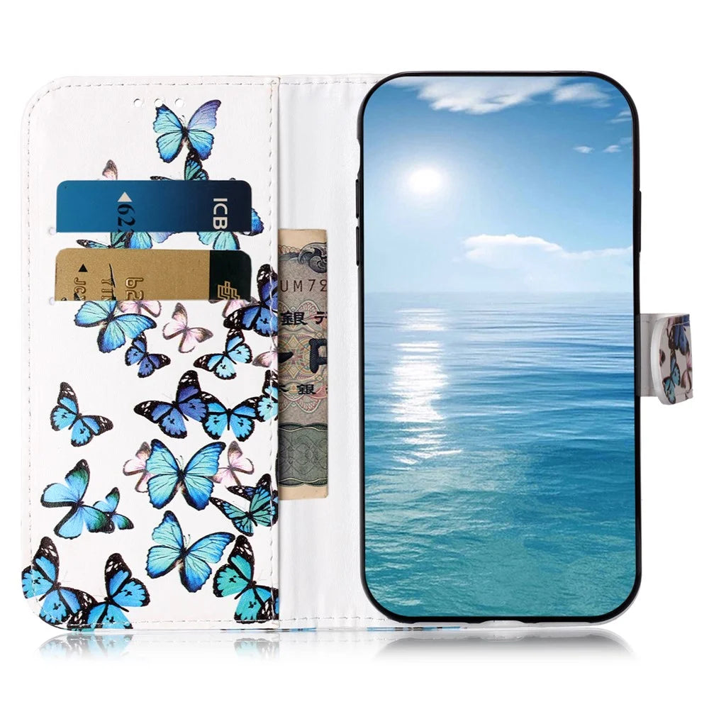 For Samsung Galaxy A56 5G Case Pattern PU Leather Flip Phone Cover - Blue Butterfly - 2