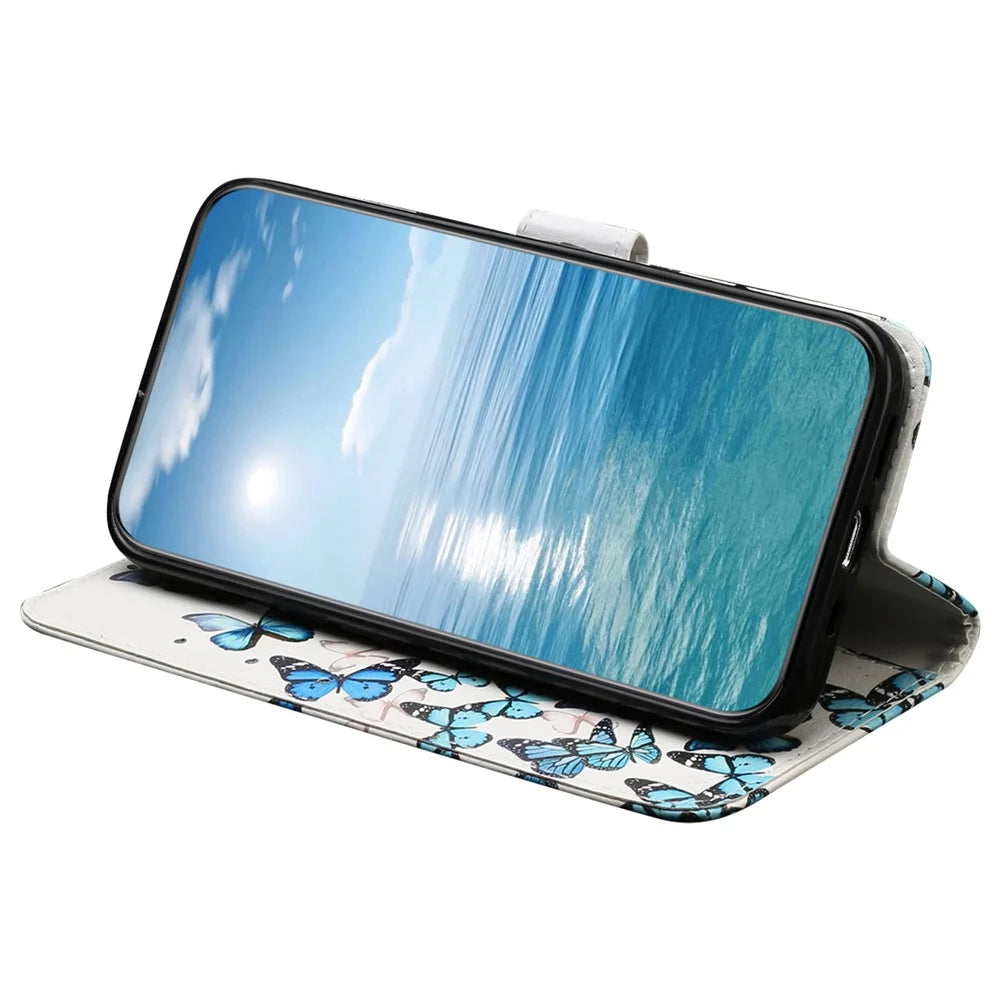 For Samsung Galaxy A56 5G Case Pattern PU Leather Flip Phone Cover - Blue Butterfly - 3
