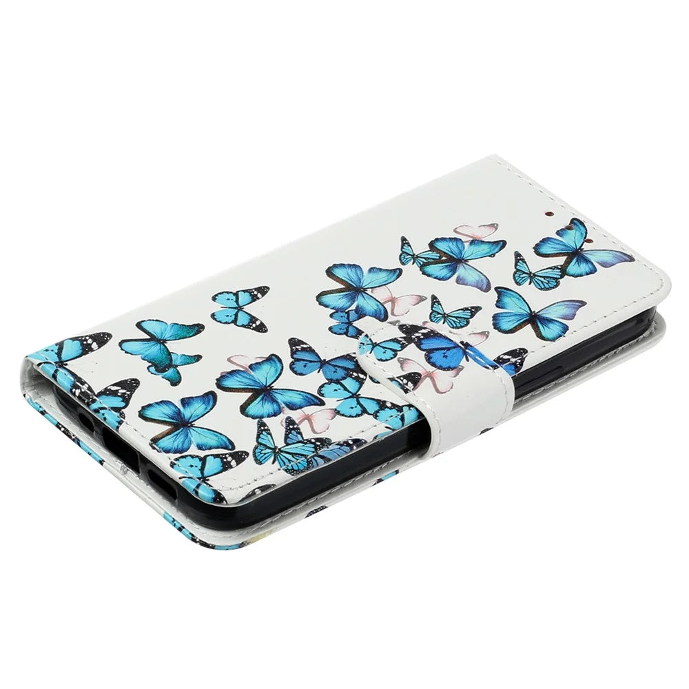 For Samsung Galaxy A56 5G Case Pattern PU Leather Flip Phone Cover - Blue Butterfly - 4