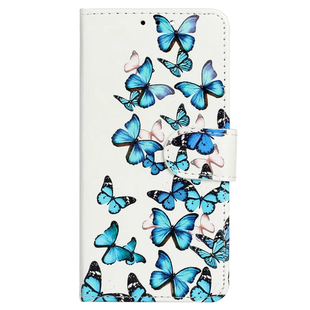 For Samsung Galaxy A56 5G Case Pattern PU Leather Flip Phone Cover - Blue Butterfly - 5