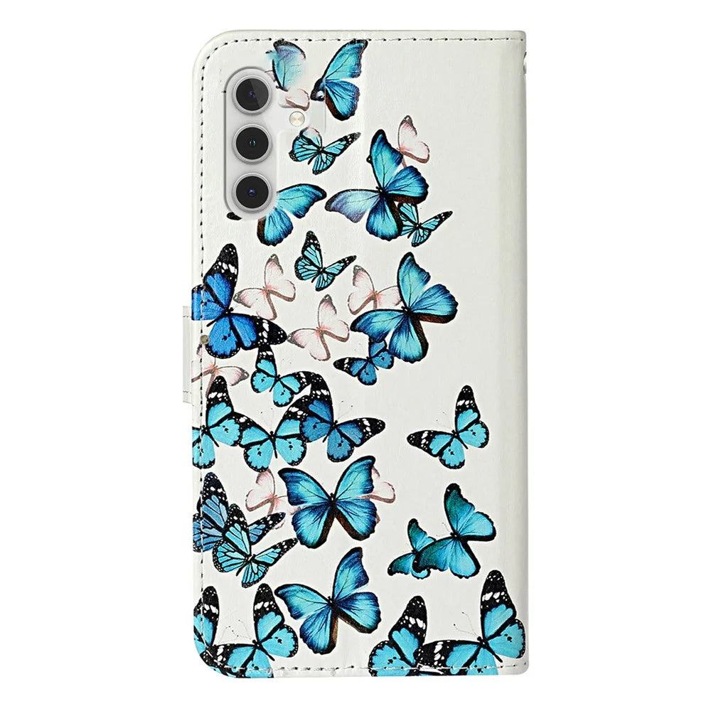 For Samsung Galaxy A56 5G Case Pattern PU Leather Flip Phone Cover - Blue Butterfly - 6