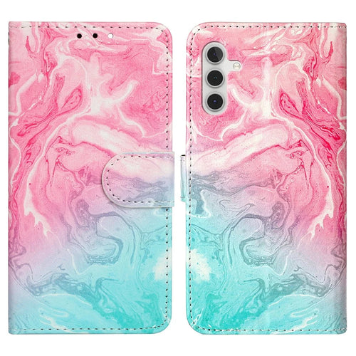 For Samsung Galaxy A18 5G / A18 4G / A17 5G / A17 4G / A26 5G Case Pattern PU Leather Flip Phone Cover - Pink Green Marble - 1