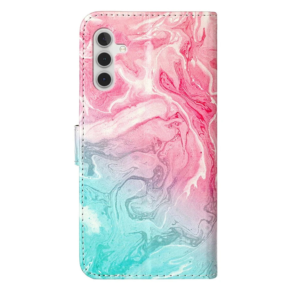 For Samsung Galaxy A18 5G / A18 4G / A17 5G / A17 4G / A26 5G Case Pattern PU Leather Flip Phone Cover - Pink Green Marble - 6