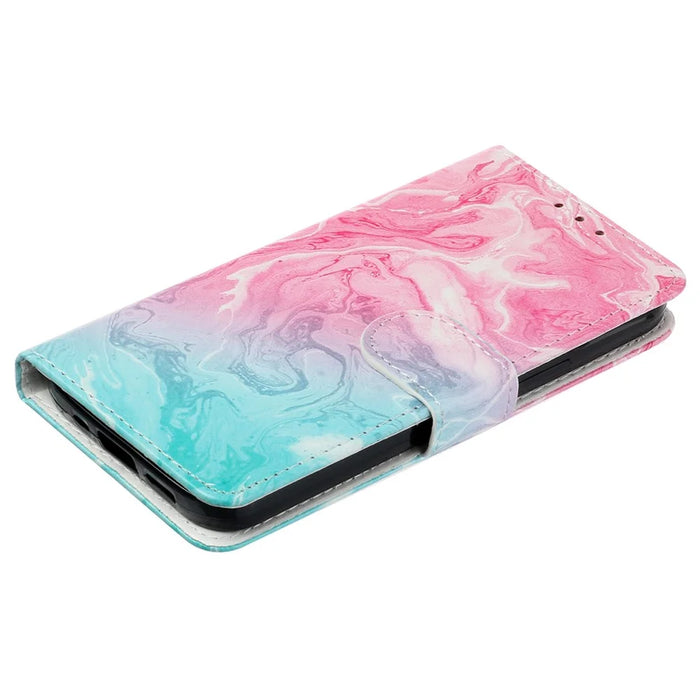 For Samsung Galaxy S25 Ultra Case Pattern PU Leather Flip Phone Cover - Pink Green Marble - 4
