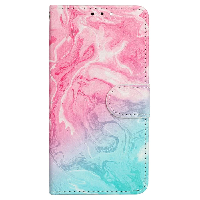 For Samsung Galaxy S25 Ultra Case Pattern PU Leather Flip Phone Cover - Pink Green Marble - 5