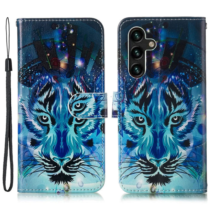 For Samsung Galaxy A56 5G Case Pattern Leather Wallet Phone Cover with Card Holder - Wolf - 1