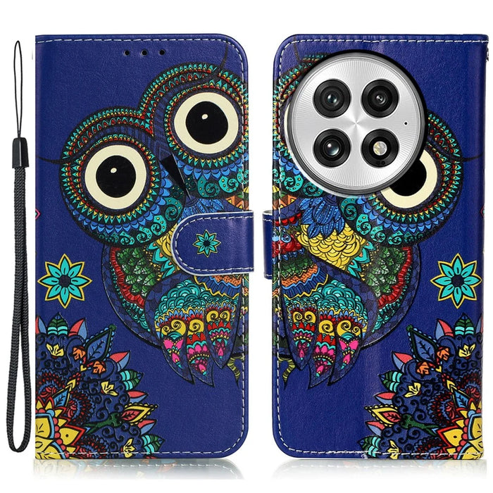 For OnePlus 13 Case Pattern Leather Wallet Phone Cover with Card Holder - Owl - 1