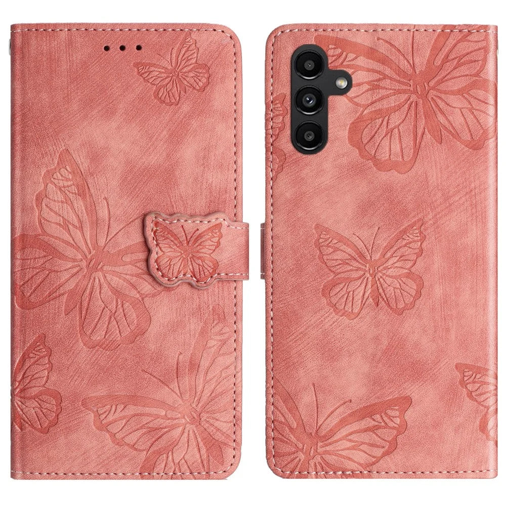 For Samsung Galaxy A18 5G / A18 4G / A17 5G / A17 4G / A26 5G Case Butterfly Design Flip Wallet Leather Phone Cover Skin-Touch - Pink - 1