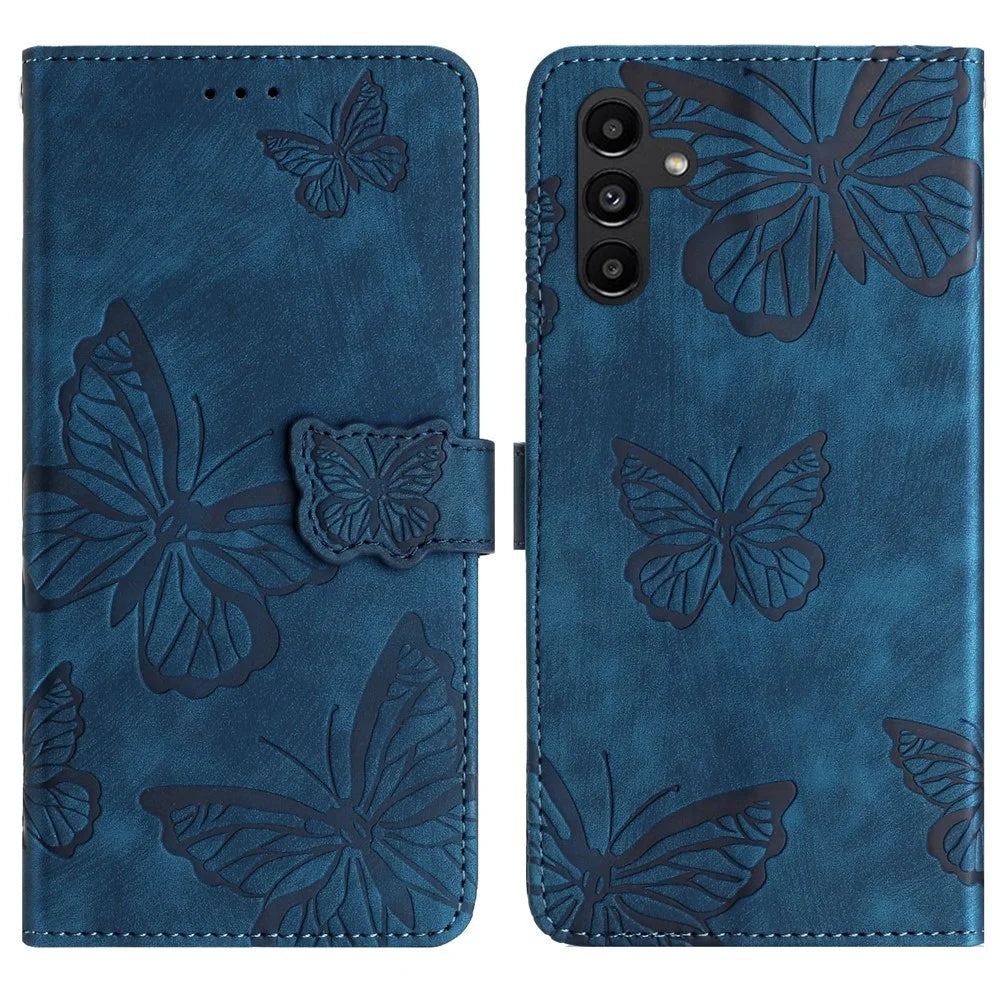 For Samsung Galaxy A56 5G Case Butterfly Design Flip Wallet Leather Phone Cover Skin-Touch - Blue - 1