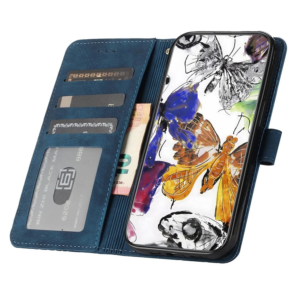 For Samsung Galaxy A56 5G Case Butterfly Design Flip Wallet Leather Phone Cover Skin-Touch - Blue - 2
