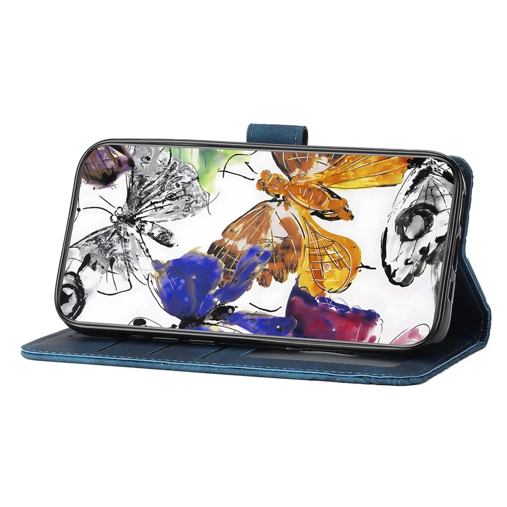 For Samsung Galaxy A56 5G Case Butterfly Design Flip Wallet Leather Phone Cover Skin-Touch - Blue - 3