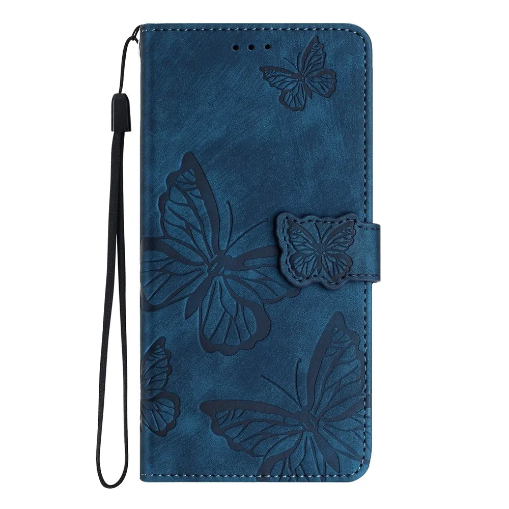 For Samsung Galaxy A56 5G Case Butterfly Design Flip Wallet Leather Phone Cover Skin-Touch - Blue - 7
