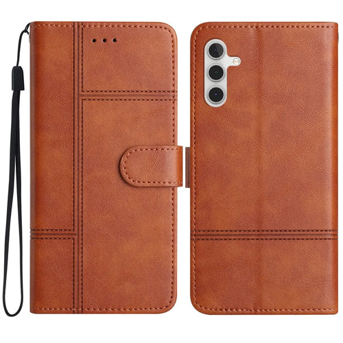 For Samsung Galaxy A18 5G / A18 4G / A17 5G / A17 4G / A26 5G Case Line Imprinted PU Leather Wallet Phone Cover - Brown - 1