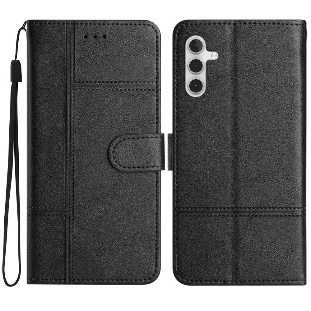 For Samsung Galaxy A56 5G Case Line Imprinted PU Leather Wallet Phone Cover - Black - 1