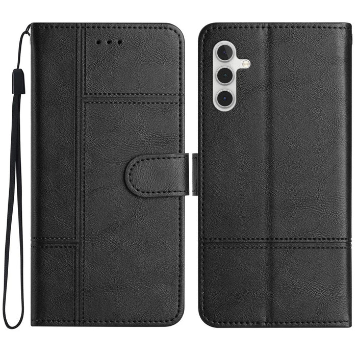 For Samsung Galaxy A56 5G Case Line Imprinted PU Leather Wallet Phone Cover - Black - 1