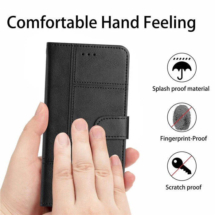 For Samsung Galaxy A56 5G Case Line Imprinted PU Leather Wallet Phone Cover - Black - 5