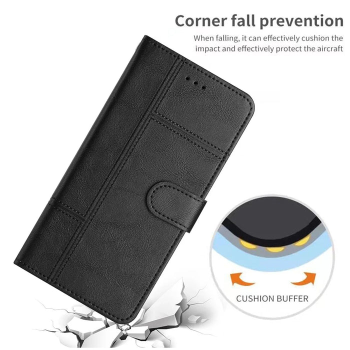 For Samsung Galaxy A56 5G Case Line Imprinted PU Leather Wallet Phone Cover - Black - 6