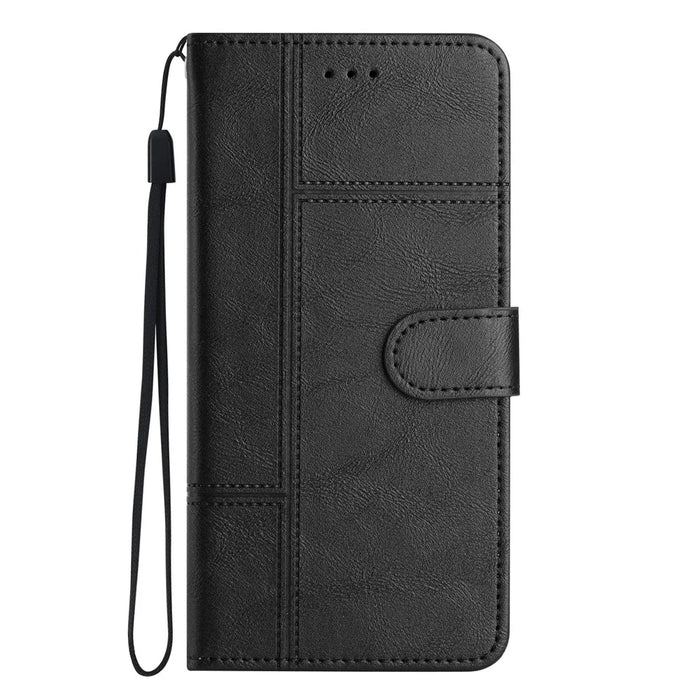 For Samsung Galaxy A56 5G Case Line Imprinted PU Leather Wallet Phone Cover - Black - 7