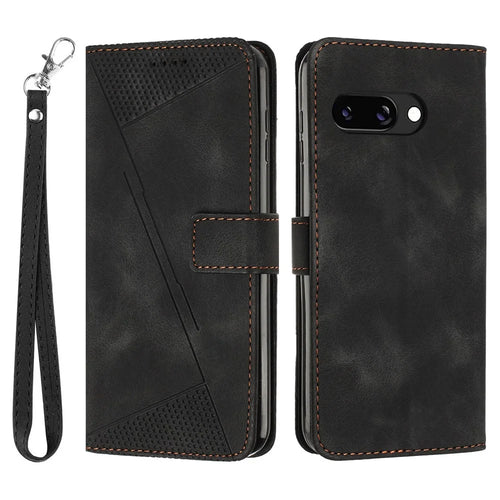 For Google Pixel 9a Case Handbag Imprinted Triangle Leather Phone Cover - Black - 1