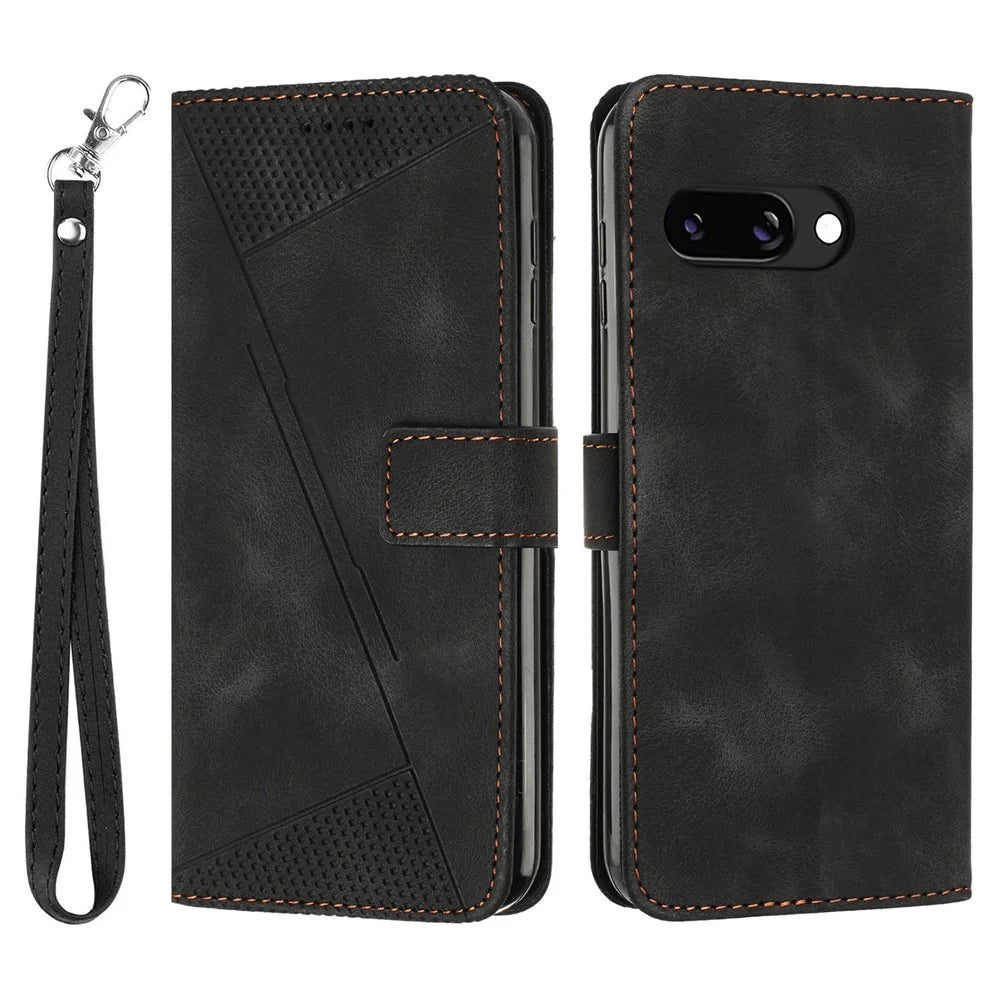 For Google Pixel 9a Case Handbag Imprinted Triangle Leather Phone Cover - Black - 1