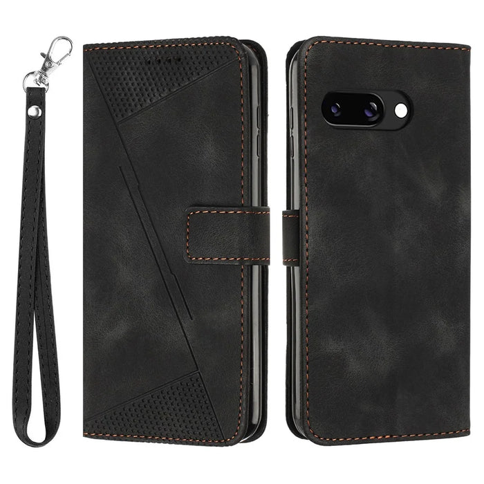 For Google Pixel 9a Case Handbag Imprinted Triangle Leather Phone Cover - Black - 1
