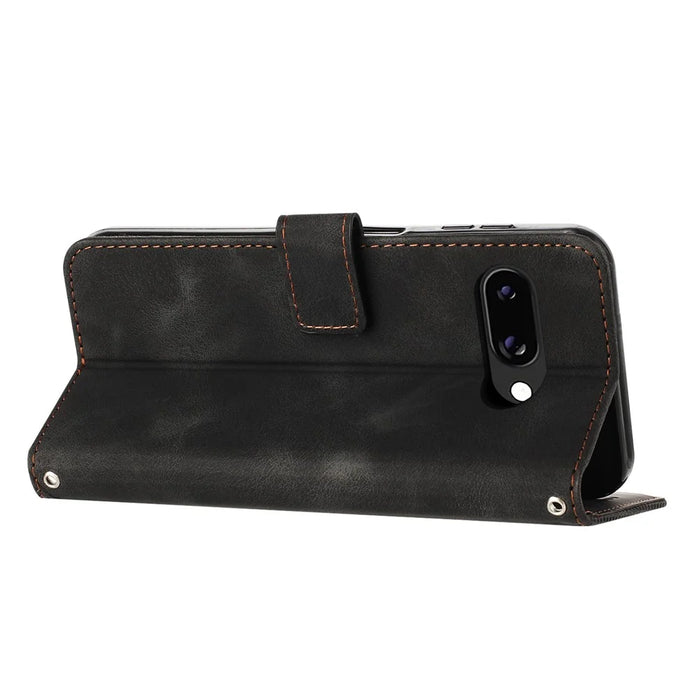For Google Pixel 9a Case Handbag Imprinted Triangle Leather Phone Cover - Black - 3