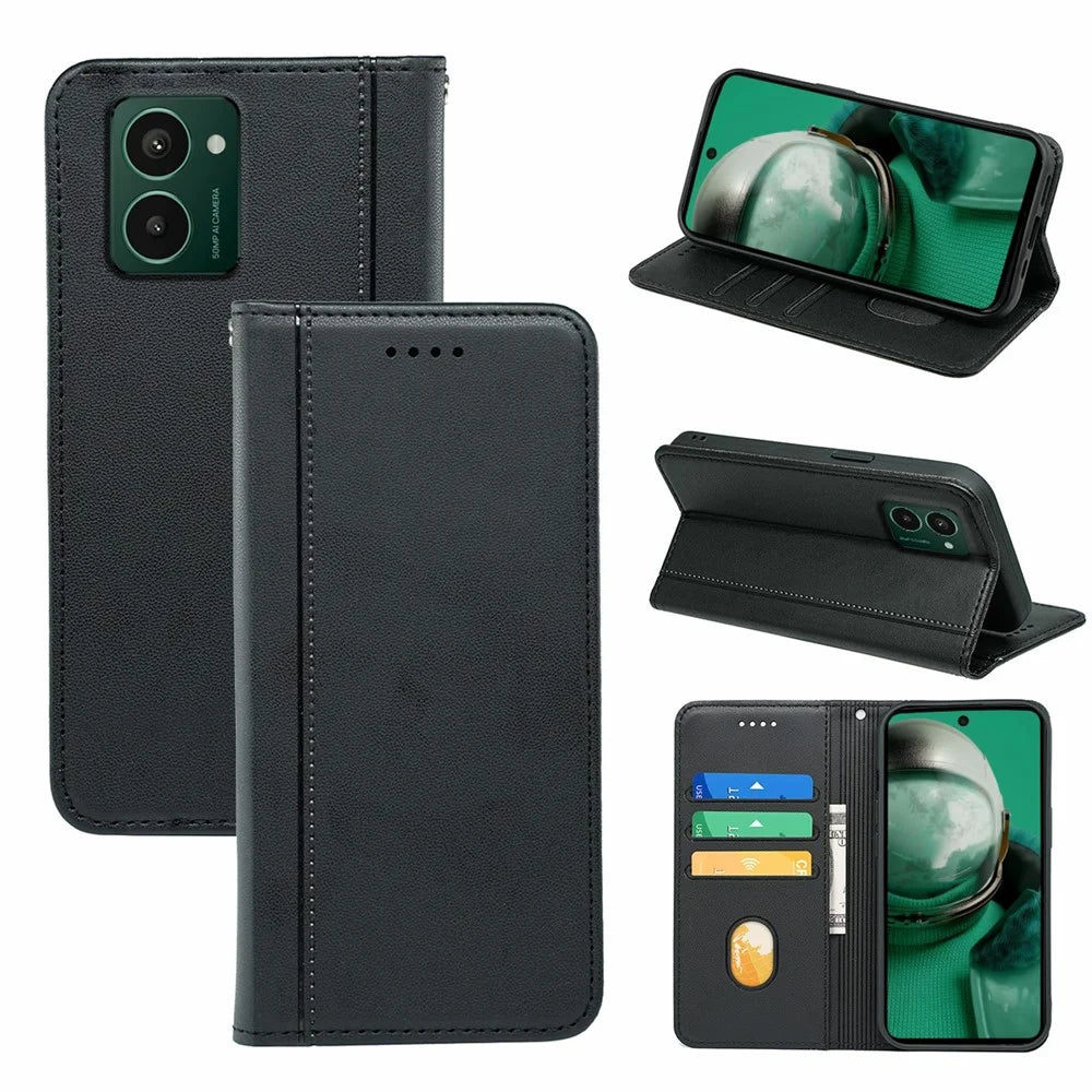 HX01 For HMD Pulse Pro Wallet Case Magnetic Closing PU Leather Phone Cover - Black - 1