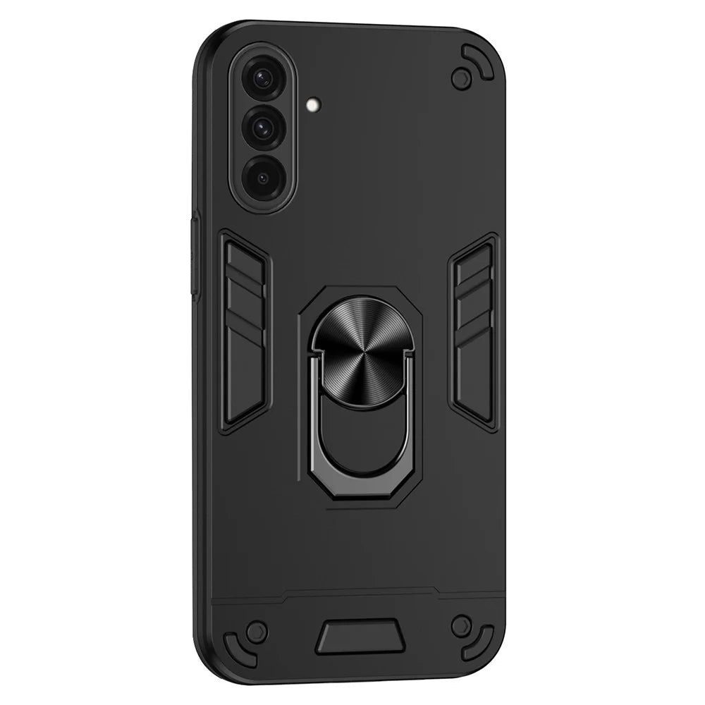 For Samsung Galaxy A36 5G Case PC+TPU Drop Defend Phone Cover with Ring Kickstand - Black - 1