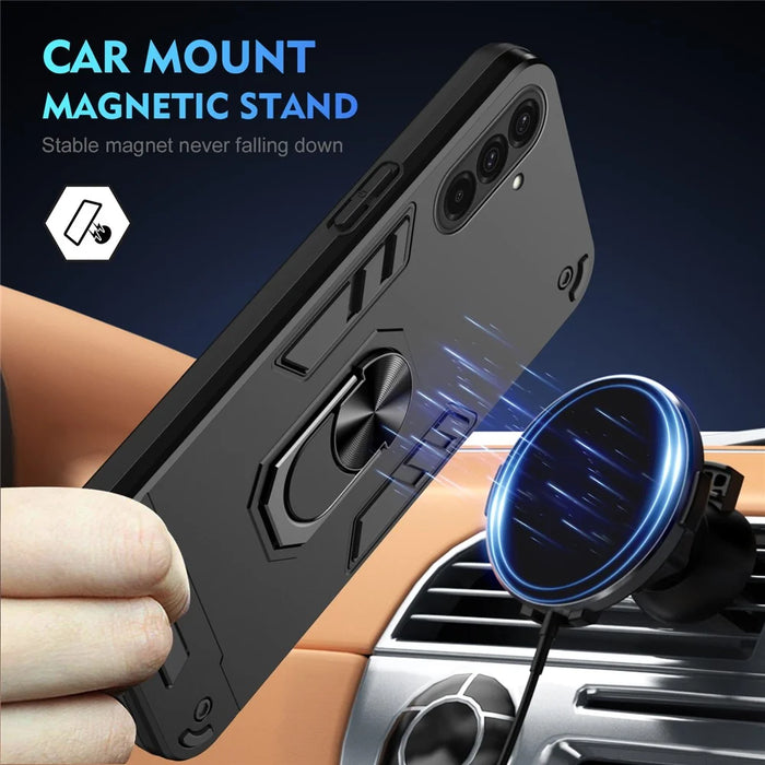 For Samsung Galaxy A36 5G Case PC+TPU Drop Defend Phone Cover with Ring Kickstand - Black - 3