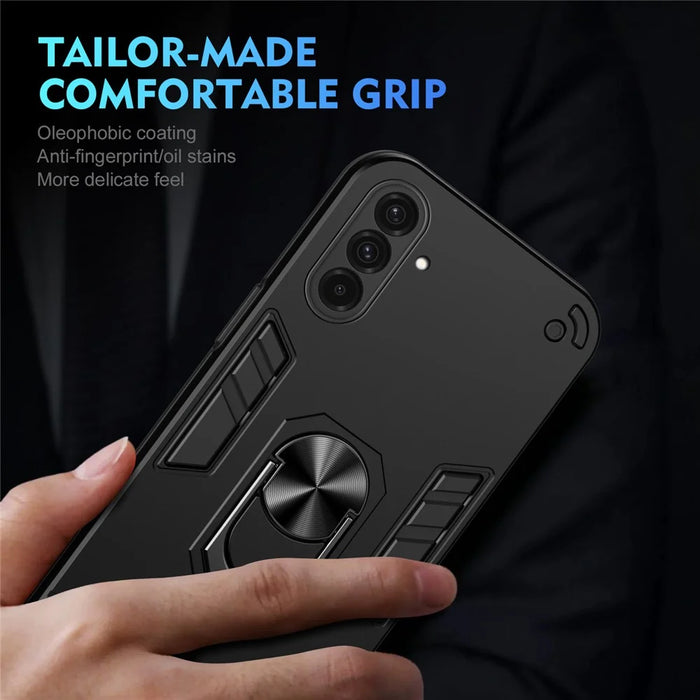 For Samsung Galaxy A36 5G Case PC+TPU Drop Defend Phone Cover with Ring Kickstand - Black - 7