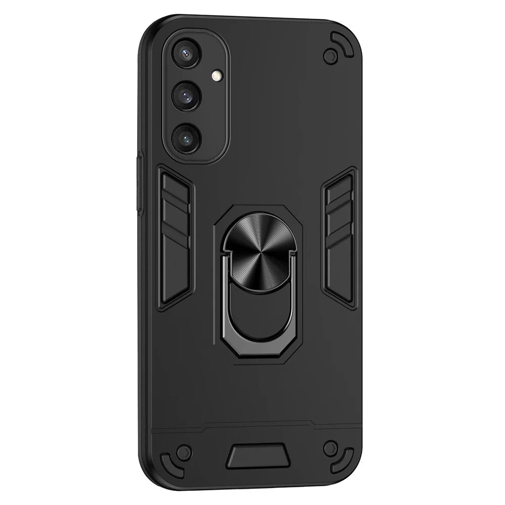 For Samsung Galaxy S25 Case PC+TPU Drop Defend Phone Cover with Ring Kickstand - Black - 1