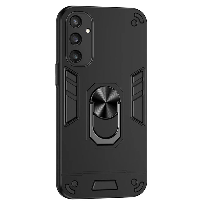 For Samsung Galaxy S25 Case PC+TPU Drop Defend Phone Cover with Ring Kickstand - Black - 1