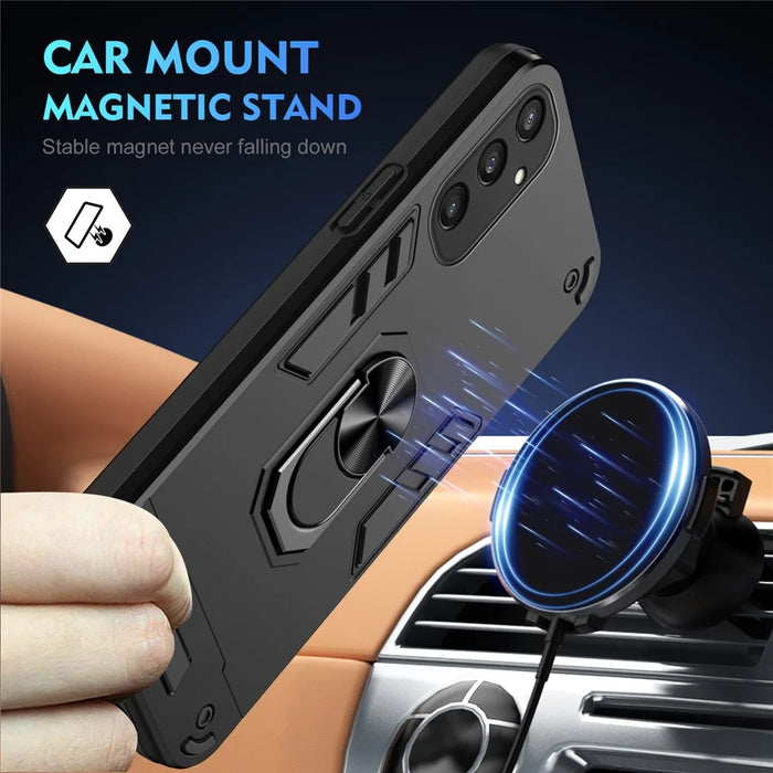 For Samsung Galaxy S25 Case PC+TPU Drop Defend Phone Cover with Ring Kickstand - Black - 3