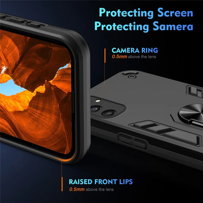 For Samsung Galaxy S25 Case PC+TPU Drop Defend Phone Cover with Ring Kickstand - Black - 4
