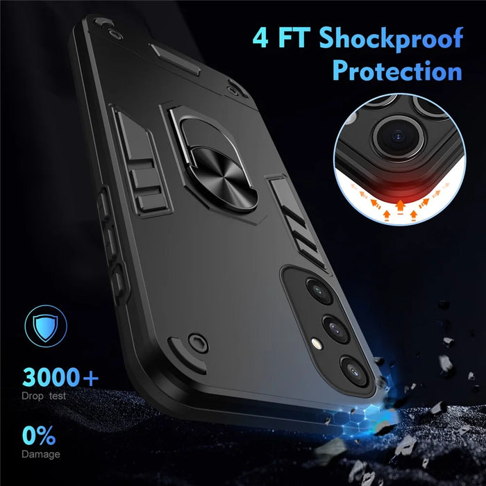 For Samsung Galaxy S25 Case PC+TPU Drop Defend Phone Cover with Ring Kickstand - Black - 5