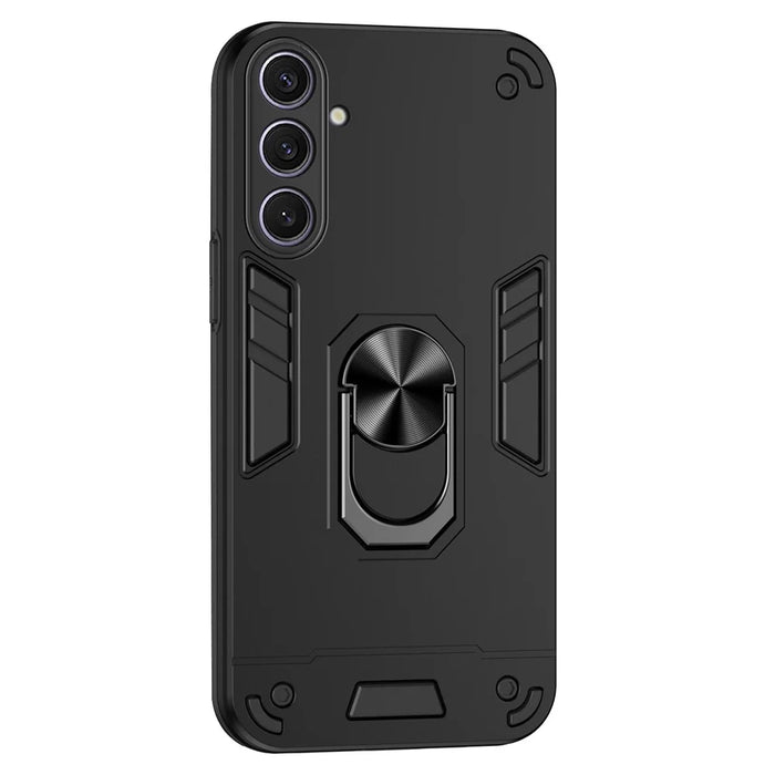 For Samsung Galaxy S25+ Case PC+TPU Drop Defend Phone Cover with Ring Kickstand - Black - 1