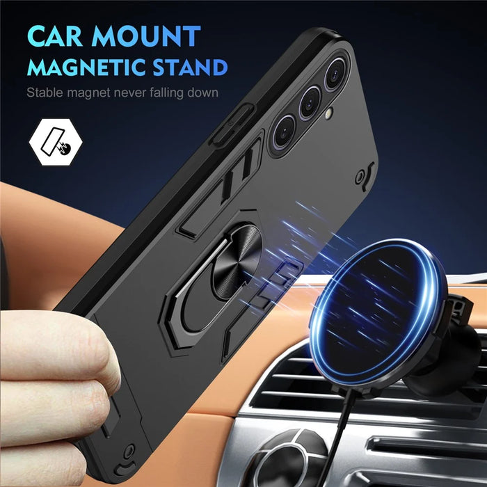 For Samsung Galaxy S25+ Case PC+TPU Drop Defend Phone Cover with Ring Kickstand - Black - 3