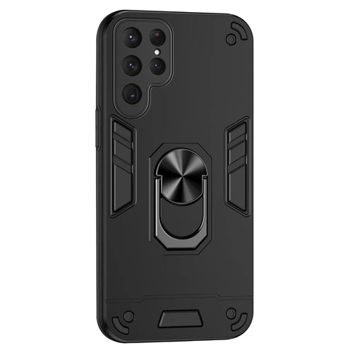 For Samsung Galaxy S25 Ultra Case PC+TPU Drop Defend Phone Cover with Ring Kickstand - Black - 1