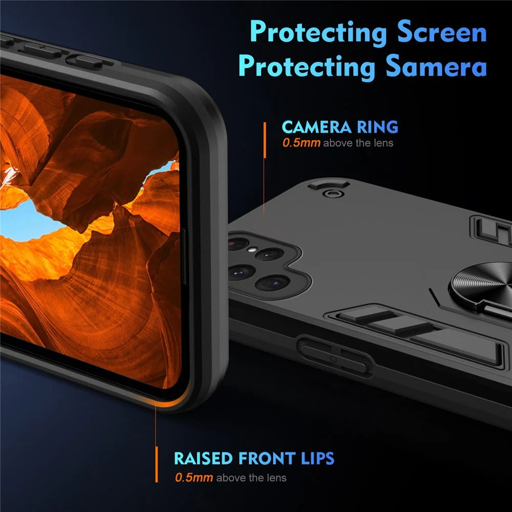 For Samsung Galaxy S25 Ultra Case PC+TPU Drop Defend Phone Cover with Ring Kickstand - Black - 4